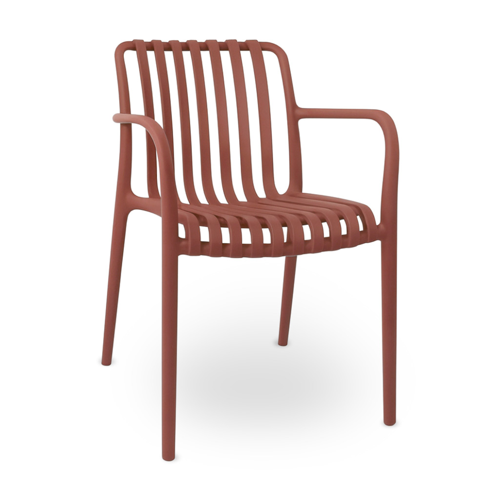 Sedia iside da esterno in plastica rosso mattone comfort premium con braccioli.